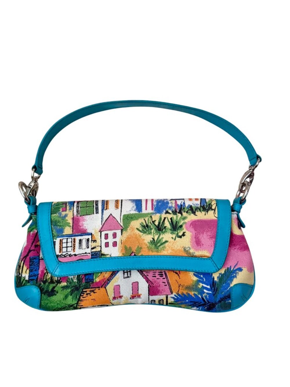 The Sak Pink Label Hometown Tropical City Canvas Y2K Baguette Shoulder Bag